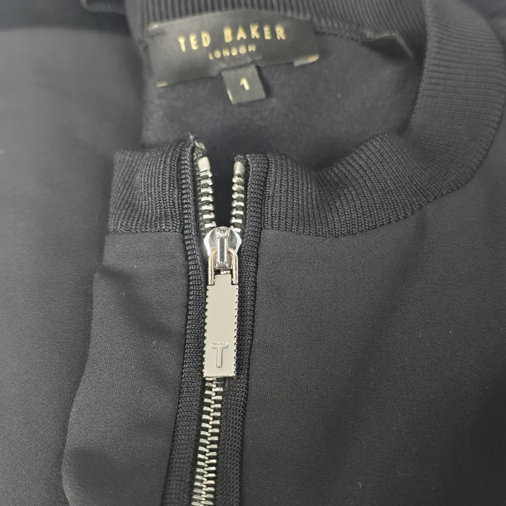 Ted‎ Baker Black Knit Trim Bomber Jacket Size 4 - Picture 7 of 8